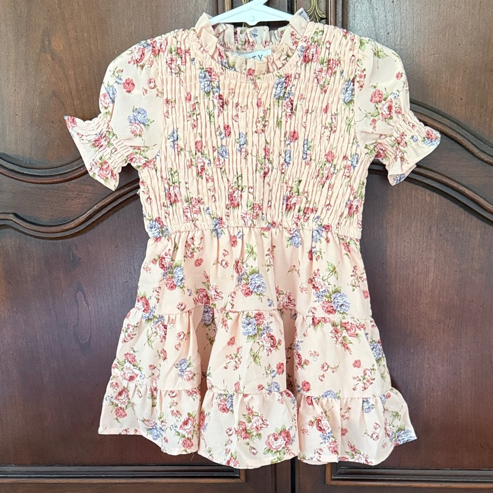 IVY CITY CO Girls Floral Smocked Dress 12-18M Cottagecore Pink Ruffle Tiered